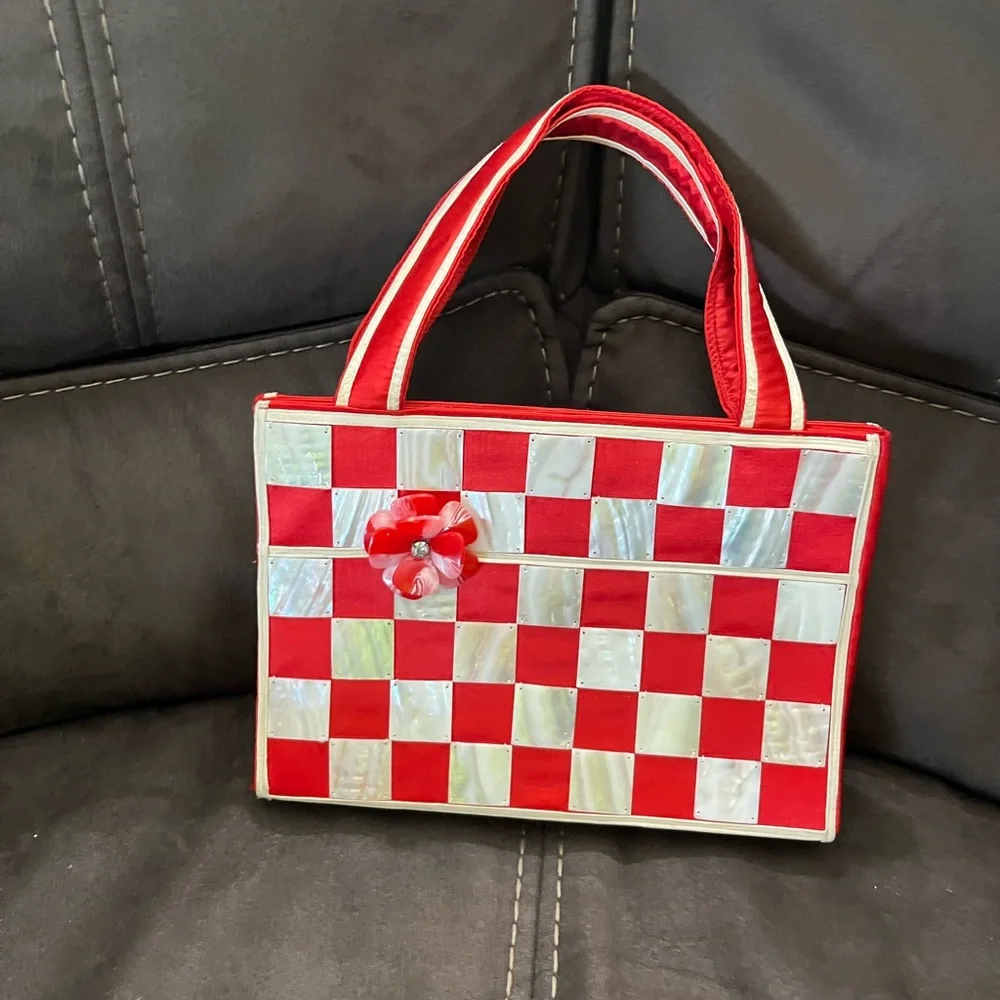 Red and White Checkered Tote Bag - Picture 2 of 10